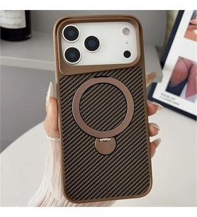 Coverzone iPhone 17 Air ile uyumlu K?l?f Karbon Fiber G�r�n�ml� Magsafe ile uyumlu Stand olabilen Carbon Case Tam G�vde Koruyucu Telefon K?l?f? Desert Titanium