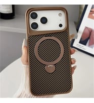 Coverzone iPhone 17 Air ile uyumlu K?l?f Karbon Fiber G�r�n�ml� Magsafe ile uyumlu Stand olabilen Carbon Case Tam G�vde Koruyucu Telefon K?l?f? Desert Titanium