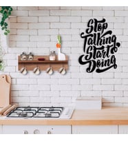 BK Home Doğal Ahşap Raflı Dekoratif Fincan Askılığı ve Duvar Süsü-14 (Beyaz)