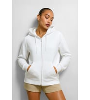 Kadın Fermuarlı Kapüşonlu Cepli İçi Polarlı Sweatshirt (Beyaz)