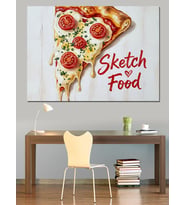 Pizza Dilimi "Sketch Food" Dekoratif Kanvas - Mdf Ahşap Tablo