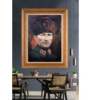 Altın Varaklı Çerçeveli Paspartulu Atatürk Tablo TR1614 (Gold)