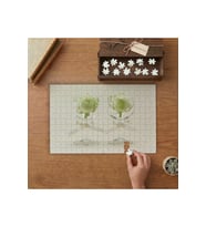 Bardakların İçinde Beyaz Güller Tasarımı 240 parça Ahşap Puzzle Ahşap Kutuda MP00207