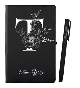 Mouse Pad Hediyeli  Doğumgünü Hediyesi Kişiye Özel Hazırlanmış Siyah Defter ve Kalem Seti