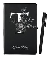 Mouse Pad Hediyeli  Doğumgünü Hediyesi Kişiye Özel Hazırlanmış Siyah Defter ve Kalem Seti