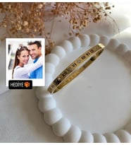Roma rakamlı taşlı gold renk çelik kelepçe bileklik kadın Kişiselleştirilmiş Fotoğraf Hediyeli & Sevgiliye Anneye Ablaya Arkadaşa Doğum Günü Hediyesi