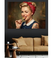 Lolipop Yiyen Retro Pin-Up Kadın Dekoratif Kanvas - Mdf Ahşap Tablo