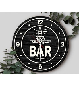 BK Gift Barlara Özel Dekoratif Siyah Ahşap Duvar Saati 35cm-17 , Bar Duvar Saati , Cafe Duvar Saati , Özel Ahşap Saat