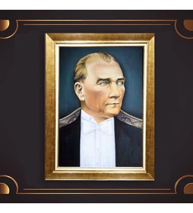 Özel Seri Paspartulu Çerçeveli Atatürk Tablo l681 (Gold)