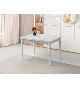 Yandan Açılır Büyüyen Yemek Masası Beyaz Mermer Desenli 80x120cm SADECE MASA FİYATIDIR (Beyaz-Mermer)