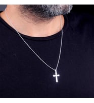 925 Ayar Gümüş Sade Haç Sembollü Erkek Kolye