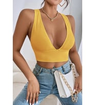 pilelistore Kadın Sarı Çapraz Sırt Detaylı Şık Crop Top Büstiyer