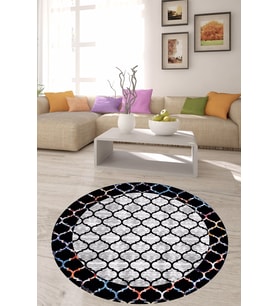 Geometrik Karo Desenli Dijital Baskı Yıkanabilir Kaymaz Taban Modern Yuvarlak Salon Hol Halısı (Gri)