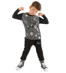 Gamer Erkek Çocuk T-shirt Pantolon Takım (Antrasit)