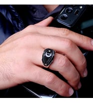 925 Ayar Mikro Taşlı Ayyıldız Model Yüzük (Gümüş)