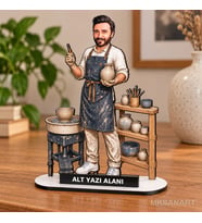 Kişiye Özel Erkek Seramik Ustası Karikatürlü 18 cm MDF Masaüstü Biblo - Erkek Seramik Ustası Hediyesi Yeni İş ve Meslek Hediyesi