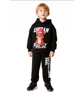 Erkek Çocuk Kapüşonlu Sweatshirt ve Eşofman Altı Kaplan Figürlü Şık Takım Kaliteli Şık Rahat