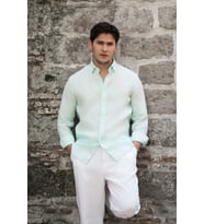 Regular Fit Gizli Düğmeli Yaka %100 Linen Ham Keten Gömlek