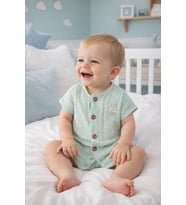 Kız Erkek Bebek Kısa Kollu Çıtçıtlı Tulum %100 Pamuk Müslin 22404