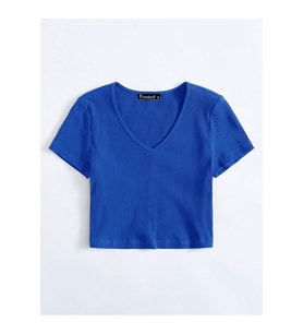Kadın Basic Crop V Yaka Kaşkorse T-shirt