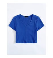 Kadın Basic Crop V Yaka Kaşkorse T-shirt