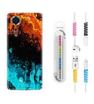 Huawei Nova Y70 Y90 Nova 9 SE  Kılıf Kablo Koruma Spiral Silikon Orange Blue Color 1665