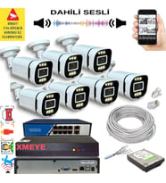 7 li Yapay Zeka Destekli 5 MP Görüntü POE Bağlantılı Sesli 6 Warm Led Gece Renkli IP Kamera Seti 4386WS