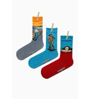 Unisex Çok Renkli 3'lü Çığlık Tablo Desenli Art Renkli Çorap