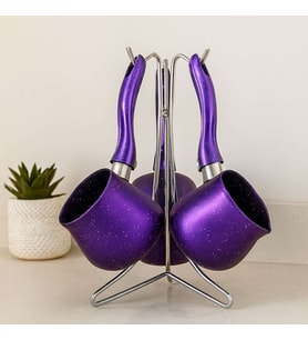 Granit Çelik Cezve Seti 4'lü (230/280/380 ml) Metal Standlı