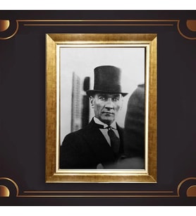 Altın Varaklı Çerçeveli Paspartulu Atatürk Tablo z5064 (Gold)