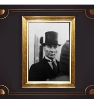 Altın Varaklı Çerçeveli Paspartulu Atatürk Tablo z5064 (Gold)