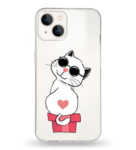 Apple iPhone 13 Mini Uyumlu Kapak Coolcat Tasarımlı Şeffaf Silikon Kılıf