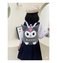 Kuromili Mini Peluş Çanta, Ayarlanabilir Çocuk Sırt Çantası Askılı, Astarlı, Fermuarlı, 30 cm (Gri)