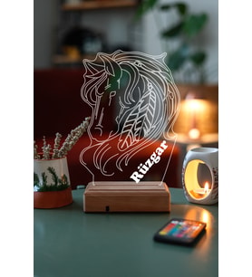 Kişiye Özel 3D Tüylü At 16 Renk Dekoratif Led Lamba