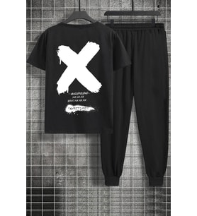 Unisex Sometimes X Baskılı 2'li Eşofman Takımı (Siyah)
