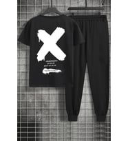Unisex Sometimes X Baskılı 2'li Eşofman Takımı (Siyah)