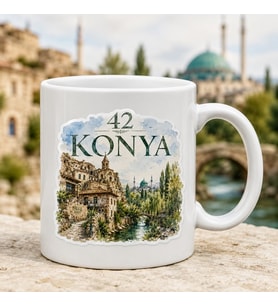 42 Konya Suluboya Tasarımlı Baskılı Kupa, Sille Tarihi Evler Doğa ve Konya Şehir Temalı Memleket Hediyesi