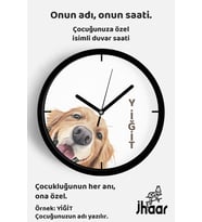 İsme Özel Sevimli Köpek Çocuk Odası Duvar Saati Orta Boy 30 cm Siyah Camlı Sessiz