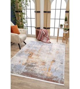 Gri Halı Salon Halısı Modern Eskitme Vintage Stil Desenli Dijital Baskı Model Koridor