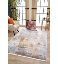 Gri Halı Salon Halısı Modern Eskitme Vintage Stil Desenli Dijital Baskı Model Koridor