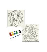 Okul Etkinliği-2'li Tuval Boyama Seti. 20x20 Cm Uv Baskı 6 Akrilik Boya 1 Fırça-model-168
