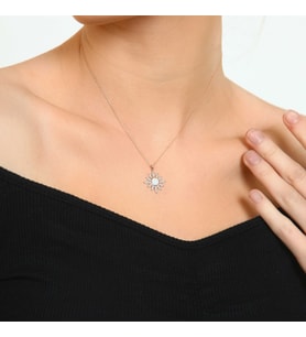 OPAL TAŞLI GÜNEŞ KOLYE - 925 AYAR GÜMÜŞ KOLYE (Beyaz)