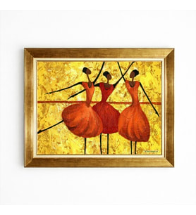 Tablore Turuncu Elbiseli Dans Eden Figürler Duvar Tablosu, Soyut ve Canlı Renkli Modern Sanat