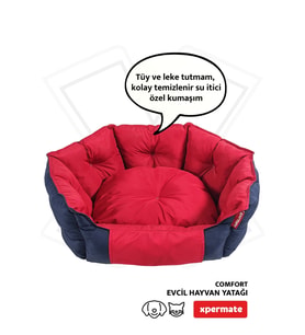 Tüy Tutmaz ve Su İtici Kumaşlı Yatak, 60x55x28, Lacivert-Kırmızı
