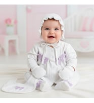 0-3 AY KIZ BEBEK İNCİ KELEBEK NAKIŞLI %100 PAMUK 5Lİ SET (Y. Mor)