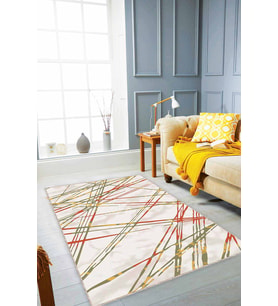 Yeşil Sarı Tarçın Spor Kaymaz Tabanlı Dekoratif Halı NT009 - 100 x 160 cm