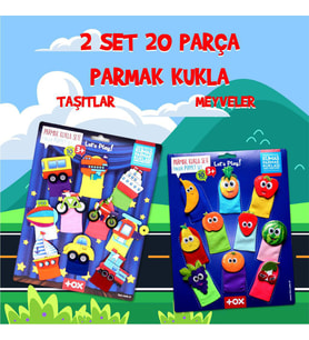 2 Set - 20 Parça Tox Taşıtlar ve Meyveler Parmak Kukla T105 T181