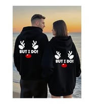 But I Do! Sevgili Kombini Hoodie – Unisex Oversize Kapüşonlu Sweatshirt 2’li Set (Siyah)