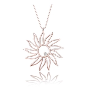 Gümüş Kolye Pırlanta Kolye (Güneş Kırmızı) (Rose - Gümüş)