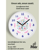 İsme Özel Kuş ve Gökkuşağı Desenli Çocuk Odası Duvar Saati Orta Boy 30 cm Beyaz Camlı Sessiz